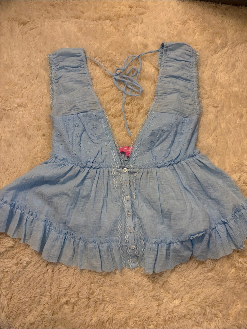 Light Blue Women's Babydoll Tie-Back Top